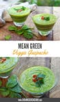 green gazpacho soup in glass bowls with fresh spinach