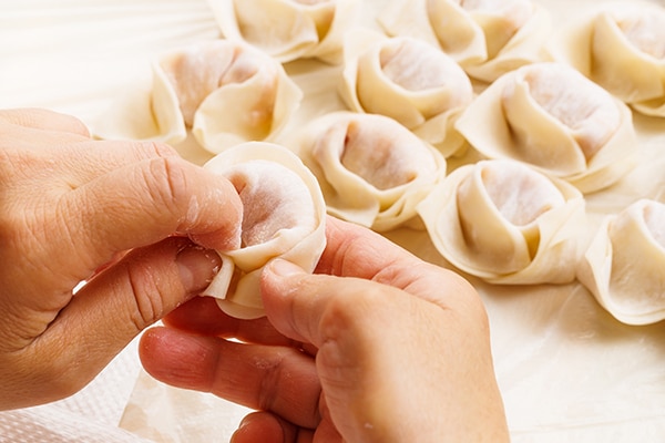 wrapping of homemade Chinese dumplings