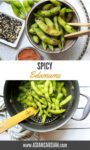 edamame pods in a bowl and in a strainer