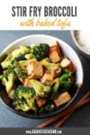a bowl of stir-fry broccoli and tofu with white rice on the side
