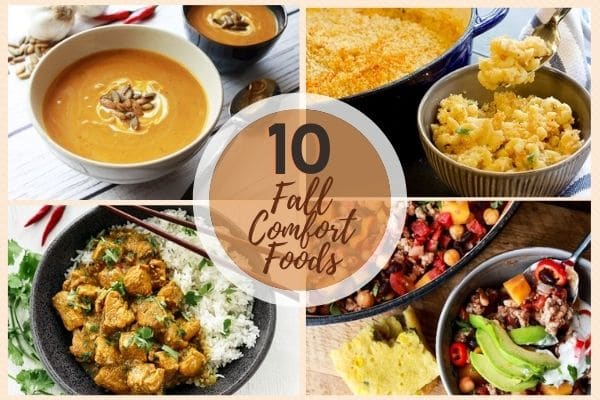 A collage of fall comfort foods, 10 fall comfort foods roundup image