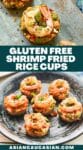 fried rice cups topped with shrimp on a round plate